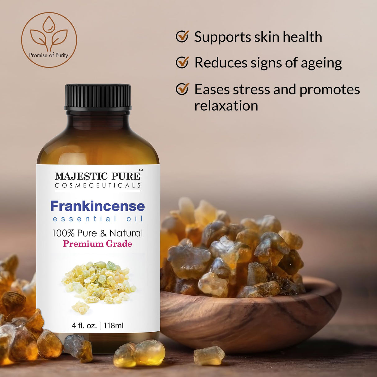 MAJESTIC PURE Frankincense Essential Oil with Glass Dropper | 100% Pure and Natural Frankincense Oil | Premium Grade Essential Oils for Diffusers, Skin, Aromatherapy, Massage | 4 Fl Oz