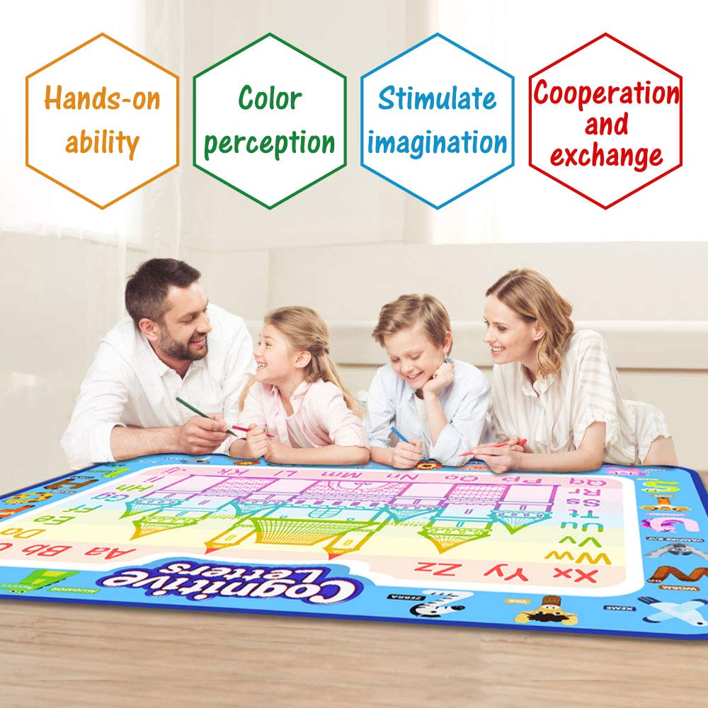 Jasonwell Aqua Water Doodle Mat 40 X 32 Inches Large Magic Drawing Doodling Mat Coloring Mat Educational Toys Christmas Birthday Gifts for Kids Toddler Boys Girls Age 2 3 4 5 6 7 8 Year Old (Alphabet)