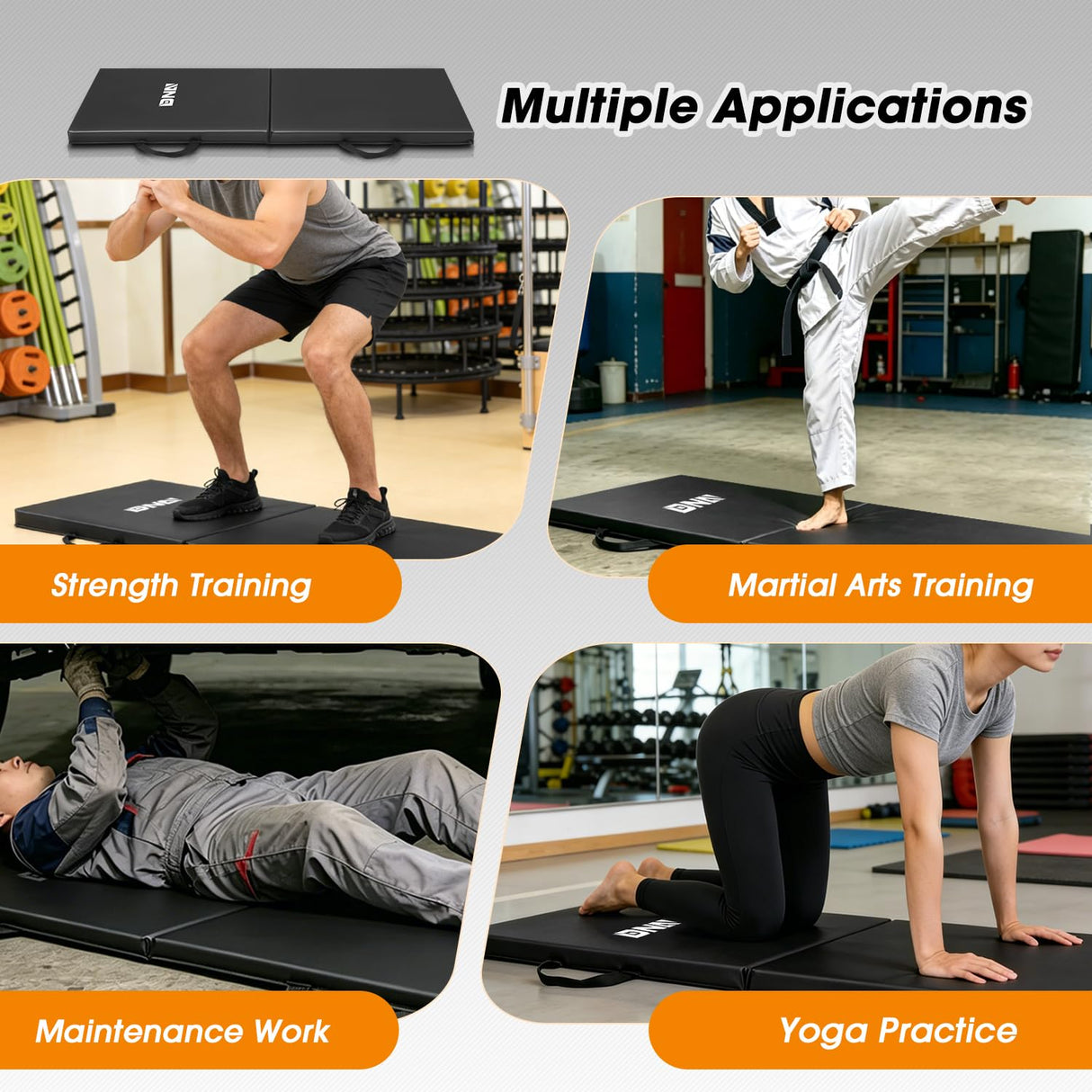 DNA Motoring Foldable Soft Kneeling Pad Mat Extra Thick Foam Knee Pad Mat Water Resistant 43 X 17.7 X 1.6 in for Auto Maintenance, Gardening, Baby Bath, Yoga, w/Handles, TOOLS-00501