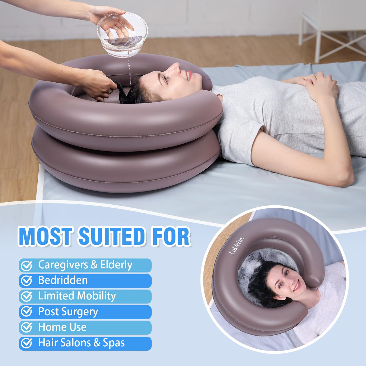 LOKFEHRE Large Portable Inflatable Hair Washing Basin for Bedridden - Wash Hair in Bed with Inflatable Shampoo Bowl.Hair Washing Basin for Elderly,Disabled,Injured,Ideal Inflatable Sink for Locs Detox