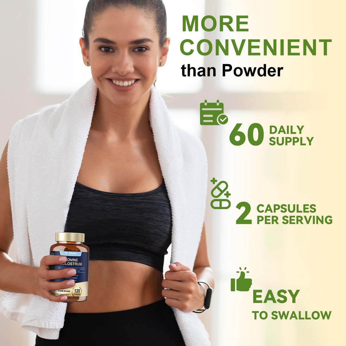 Totaria Bovine Colostrum Supplement Capsules for Gut Health, Hair Growth, Beauty and Immune Support - USA Farm Grass Fed - No Fillers, GMP Certified Calostro Bovino para Adultos Organico, 60 Servings