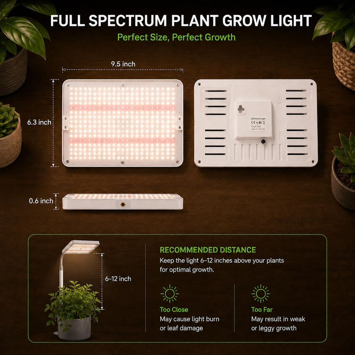 LED Grow Lights for Indoor Plants with Stand for Floor and Tabletop, Full Spectrum Plant Lights for Indoor Growing with Timer 4H/8H/12H, Grow Light with 3 Lighting Mode & 10 Dimmable Brightness.