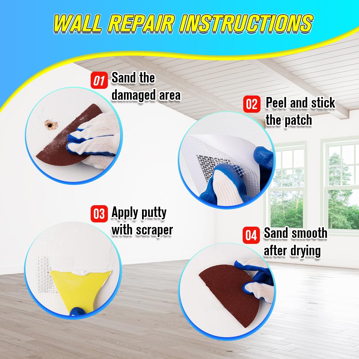 DIYSELF 18 Pack Drywall Repair Kit, Rapid Wall Patch Repair Kit with 2 Spackle Tubes & 6 Wall Patches, Drywall Putty for Nail Holes, Sheetrock, Home Repair, Wall Plaster, Hole Filler, Spackling Paste