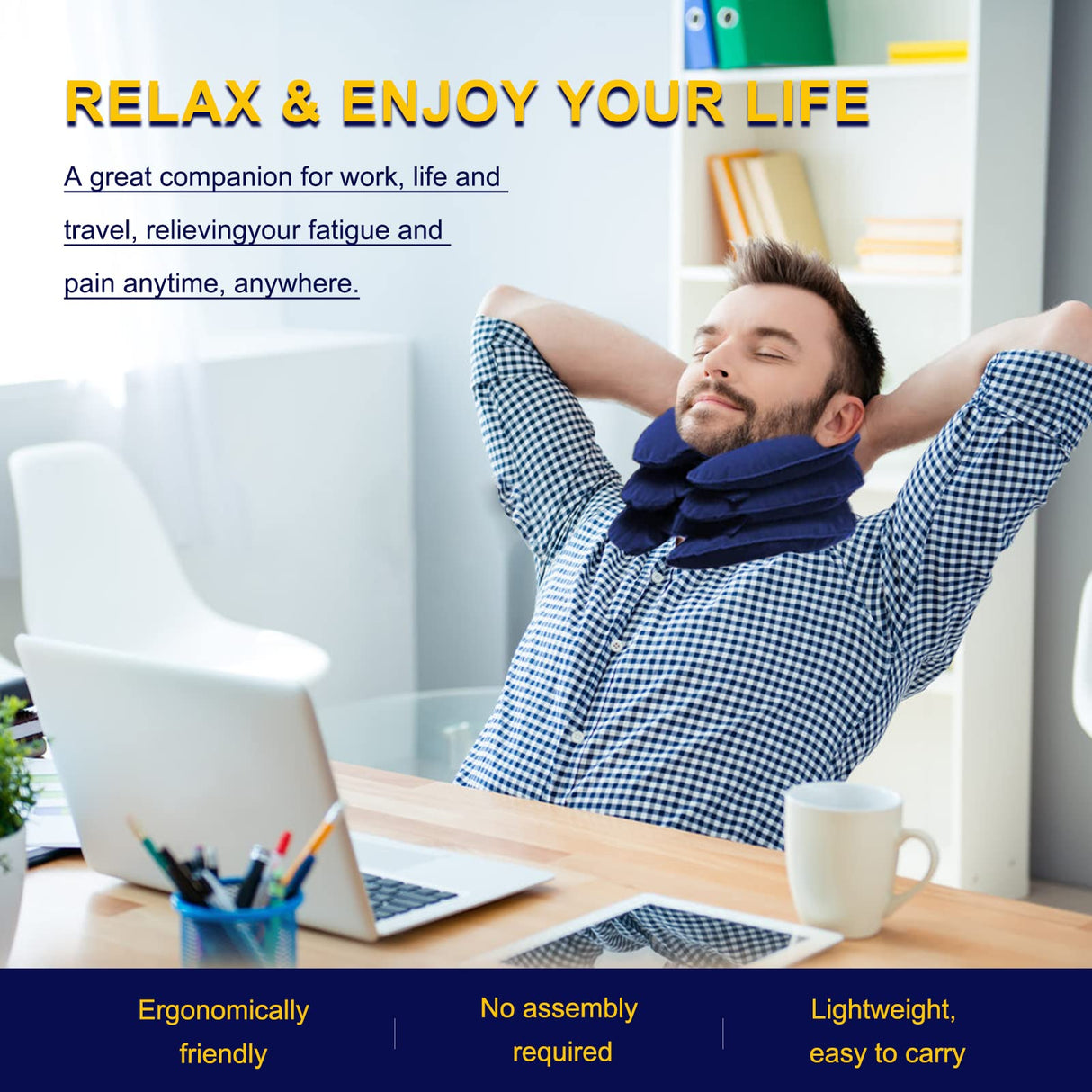 Neck Stretcher, Cervical Traction Device, Neck Traction Device, Cervical Neck Traction Device for Neck Pain Relief, Adjustable Inflatable Neck Brace, Neck Decompression Home Use (Blue)