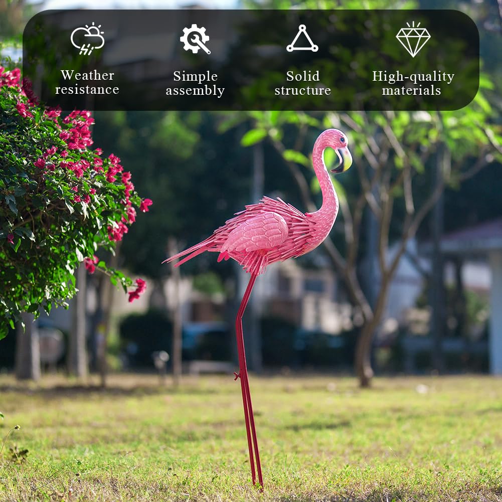 ViteenLight 35" Flamingo Garden Statues & Sculptures, Metal Birds Yard Art Outdoor Statue, Large Pink Flamingo Lawn Ornaments for Home, Patio, Backyard Decor