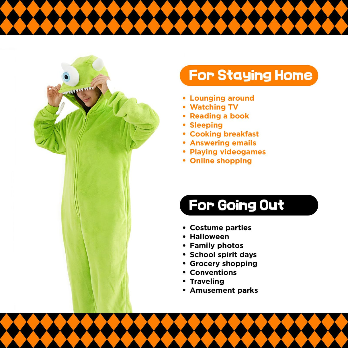 ressber Unisex Adult Onesie Pajamas Animal One Piece Halloween Costume Christmas Sleepwear Jumpsuit (US, Alpha, Small, Regular, Regular, Mike Wazowski)