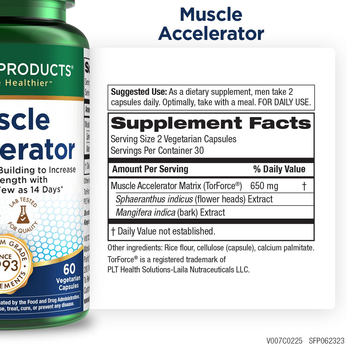 Purity Products Muscle Accelerator 650 mg Patented & Clinically Tested Muscle Accelerator Blend of Ayurvedic Herbal Extracts Promotes Strength, Endurance + Muscle Growth - 60 Veg Caps