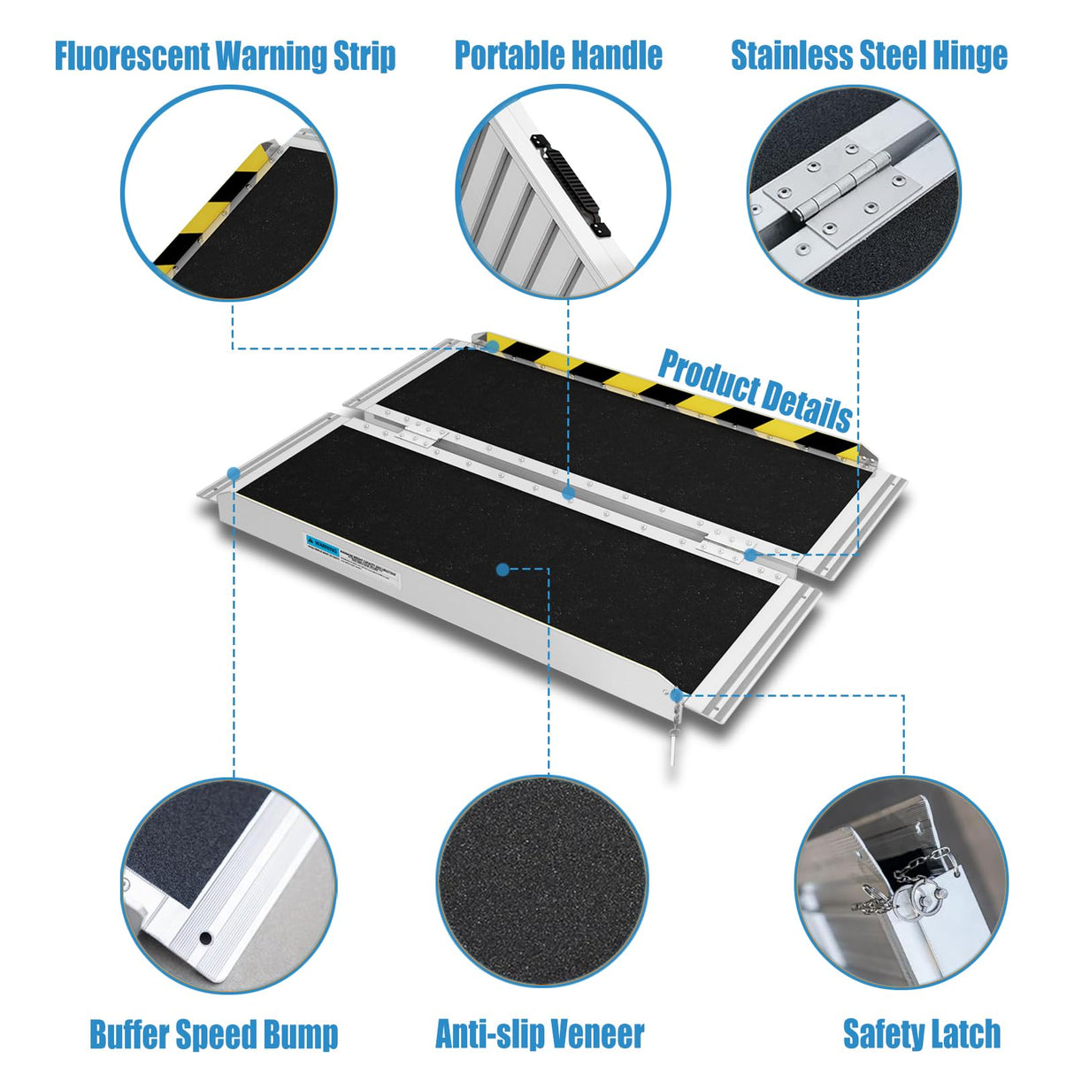 NEOWISM Protable wheelchair ramp 3FT,Non-Slip Folding Aluminum Handicap Ramps,Threshold Ramp for home,Holds up to 600lbs,Wheelchair ramp for steps,Mobility Scooter,Doorways (3FT Useing Height 3-9inch)