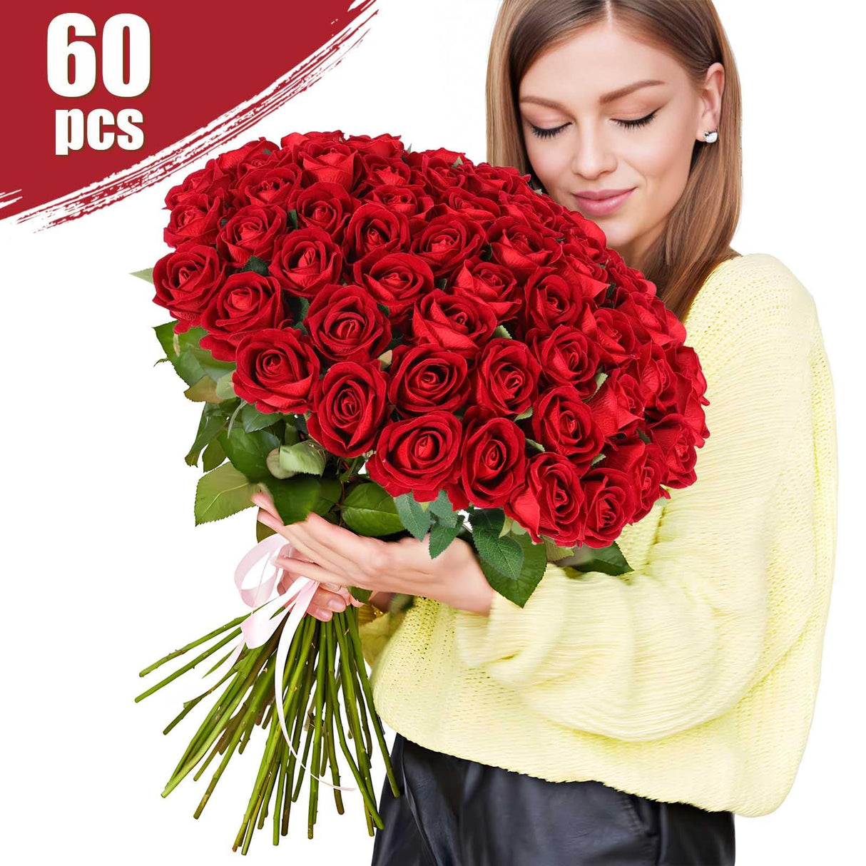 60 Pcs Artificial Roses Bulk Velvet Silk Red Rose Burgundy Roses for Wedding Centerpieces Bridal Bouquet Mohter's Day Valentine's Day Christmas Home Decor (60, Burgundy)
