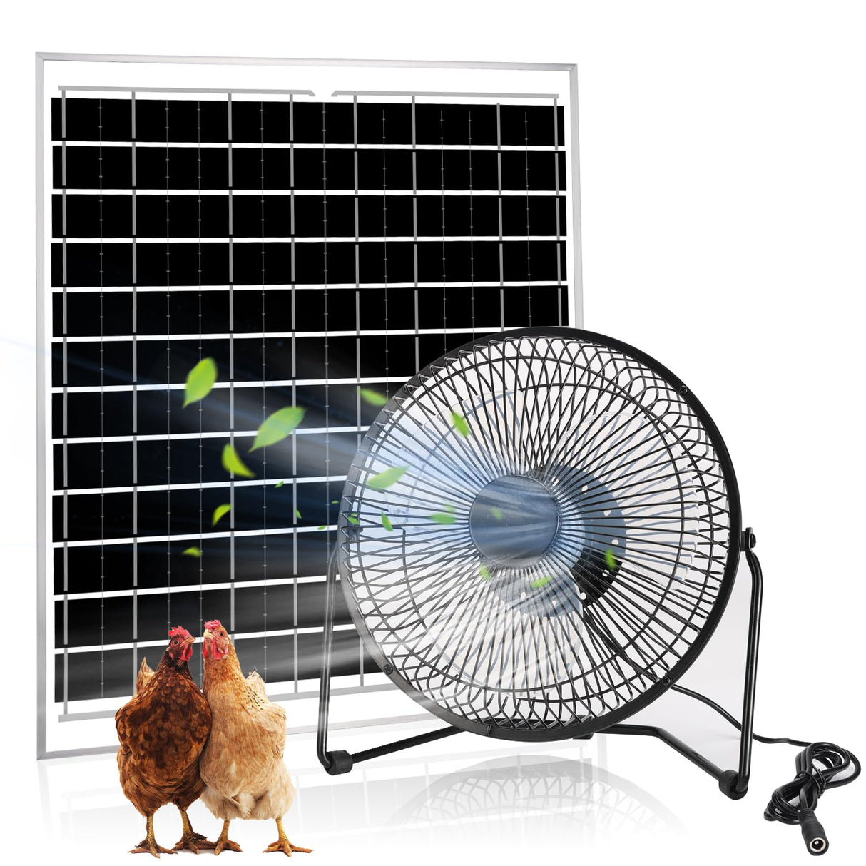 blessny 8" Solar Fan for Outdoor Greenhouse, Chicken Coop, Pet House, Shed Air Circulation Cooling, 25W Solar Powered with 16.4 FT Long Cord, 2010 RPM High Velocity