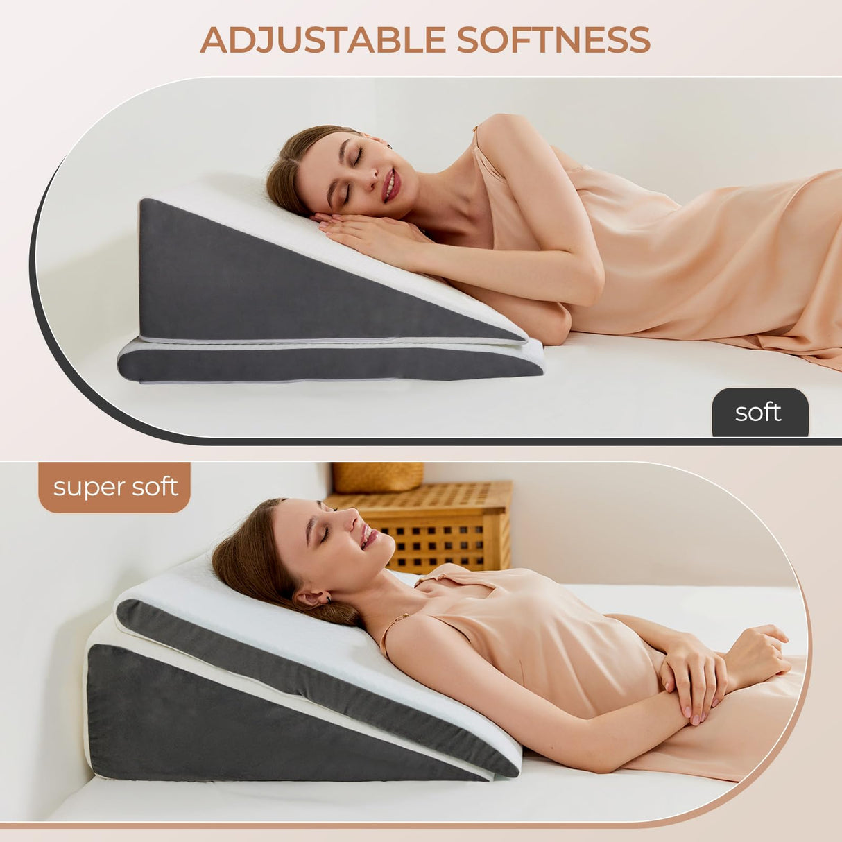 Vekkia 2-Pack Adjustable Wedge Pillow for Sleep Apnea & Back Pain, Memory Foam Triangle Pillow for Acid Reflux, GERD, Snoring, Surgery Recovery, Leg Elevation, 2 Heights & Softness Options(10IN)