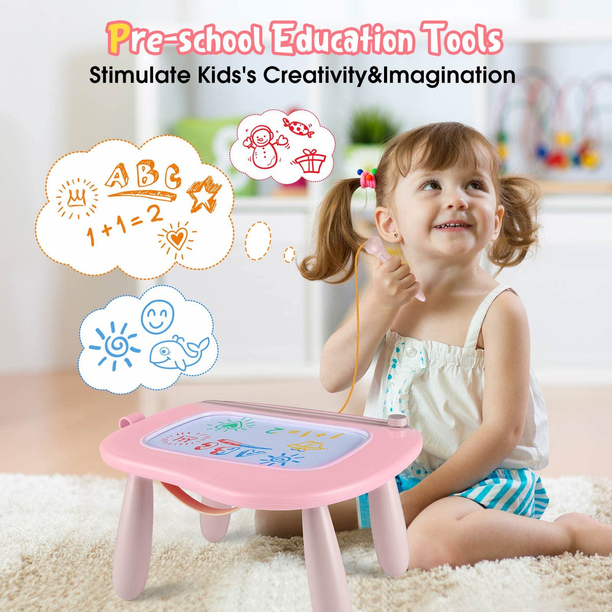 Smasiagon Magnetic Drawing Board for Kids, Toddler Toys for 1-2 Year Old Girl, Portable Doodle Board Pad Learning and Educational Toys for Ages 1 2 3 Year Old Baby Girl Birthday Giftļ¼Pinkļ¼