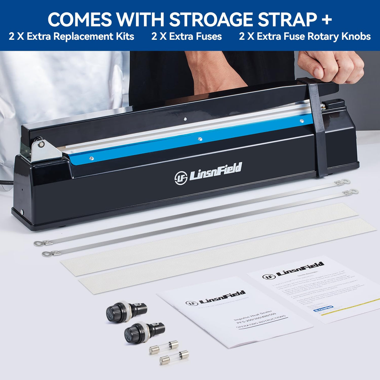 LinsnField Sealer Pro, Patented 8-inch Impulse Heat Sealer, 2-mm Sealing Width Super Heavy Duty Bag Sealing Machine with Extra 2 Replacements, 1Fuse Included, Dragon Fruit