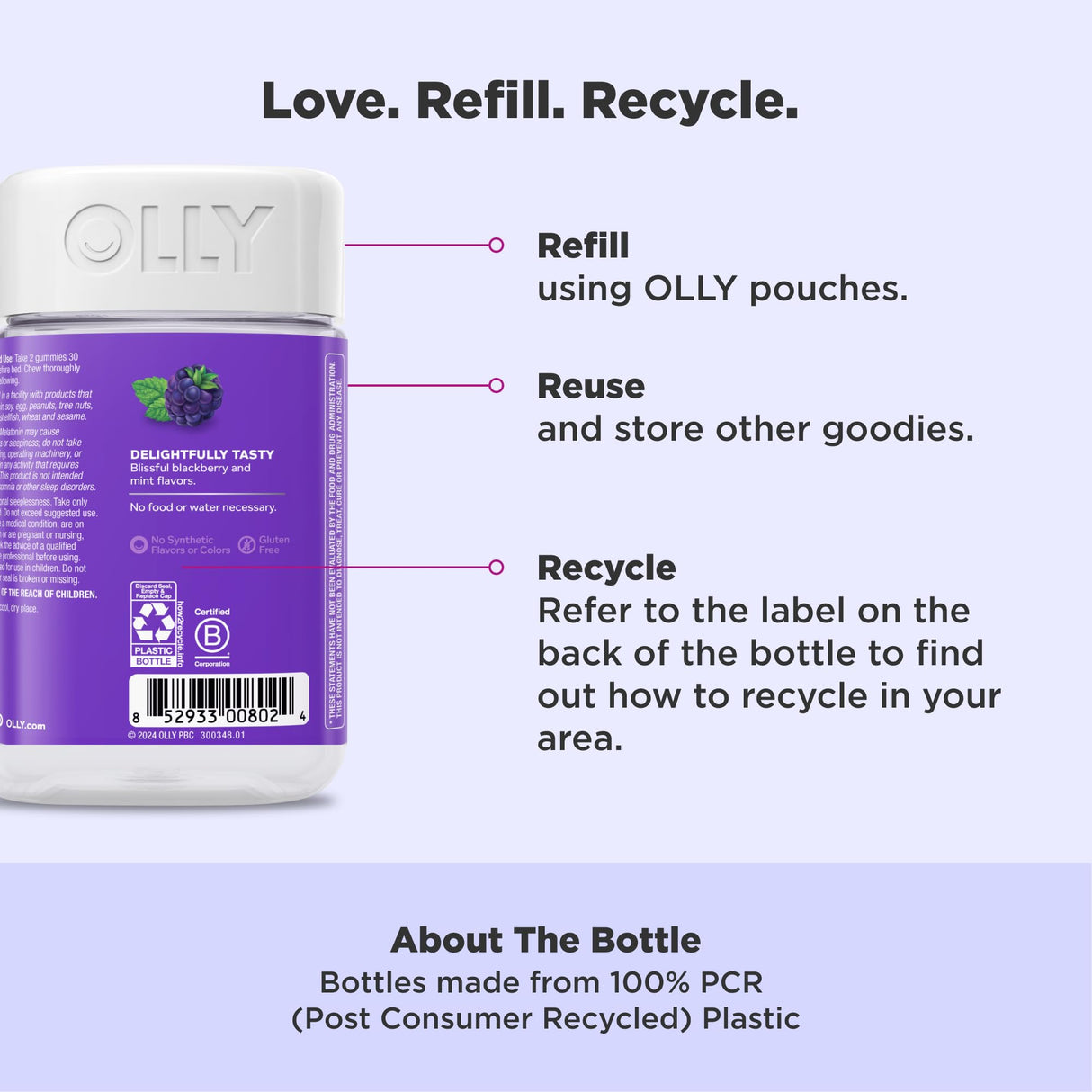 Olly Sleep Gummy, 3mg Melatonin, L-Theanine, Chamomile, Lemon Balm, Sleep Aid, BlackBerry, 90 Count