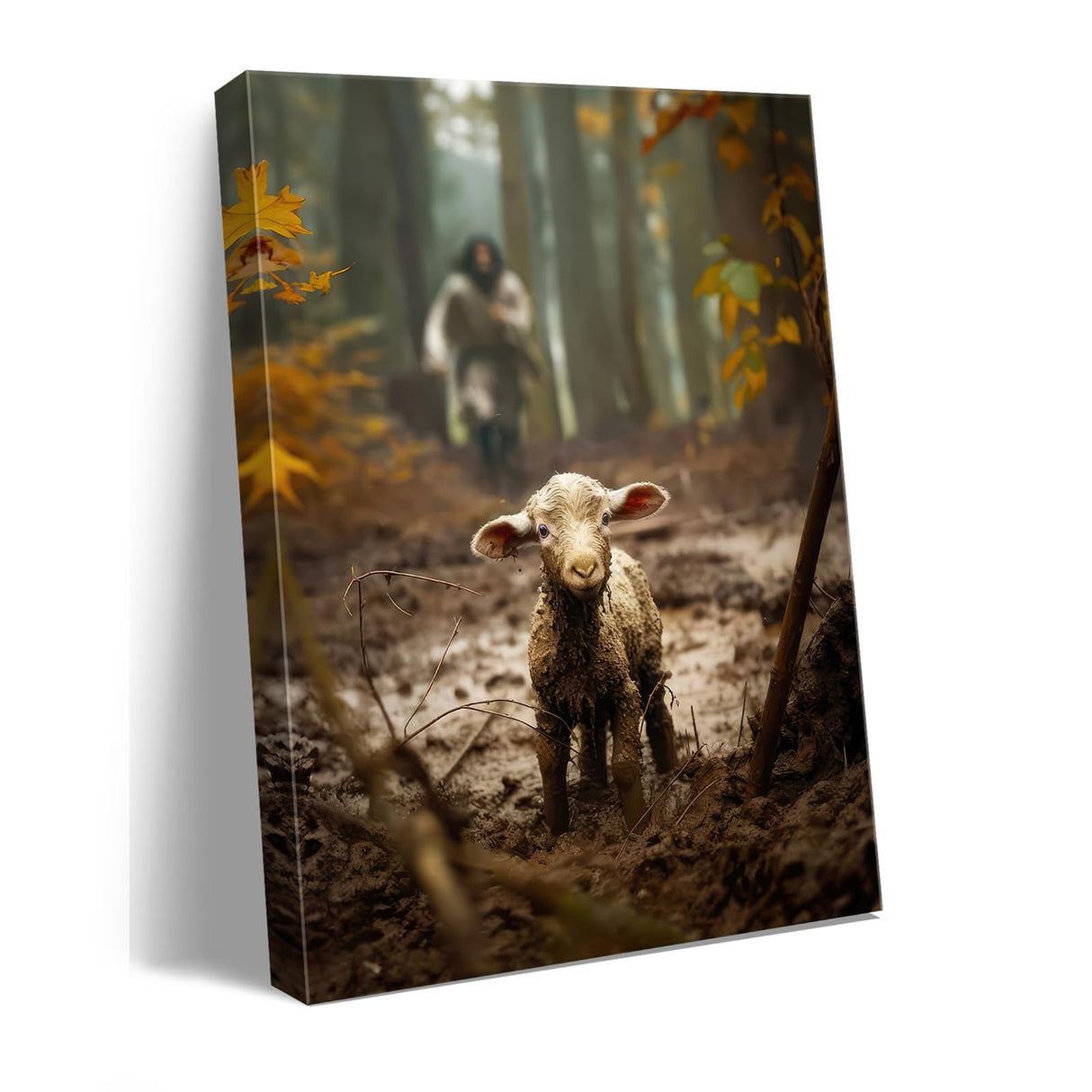 Ploceiny christian gifts for women-men,Religious canvas home decor for prayer room christmas decorations Jesus Running After Lost Lamb Picture Jesus and lamb poster wall decor A-392 (16"X24")