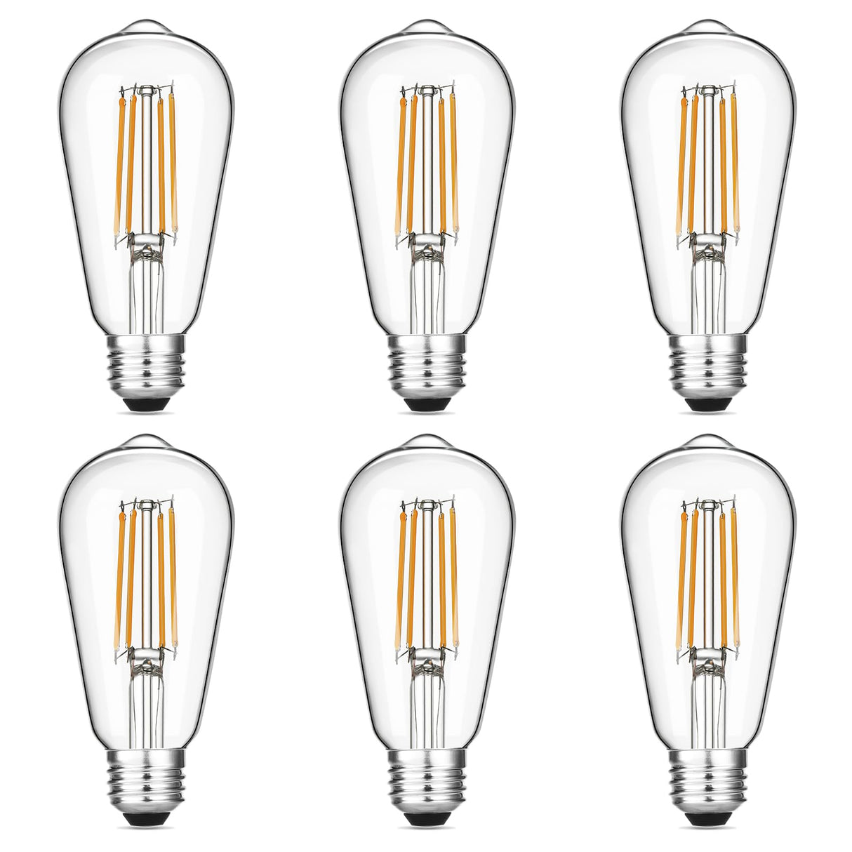 Gozelux Vintage LED Edison Bulbs 6W, Equivalent 60W Incandescent, Warm White 2700K, ST58 Antique LED Filament Bulbs with 90+ CRI, E26 Medium Base,Dimmable, Clear Glass, Pack of 6