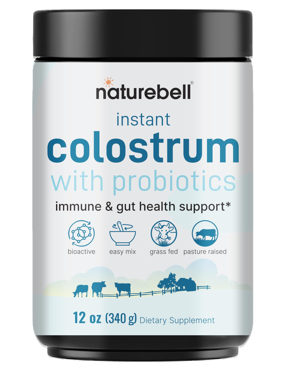 Instant Colostrum Powder 1,000mg with Probiotics, 12oz (340 Servings) | Grass Fed Bovine Source from Mother's First Milk – Bioactive IgG + 1 Billion CFU – Immune & Gut Health Supplement – Unflavored
