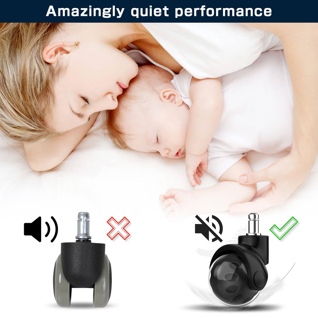 Office Chair Replacement Wheel - Quiet & Smooth Gliding - 2 Inch Heavy Duty Rolling Chair Casters Supports 2000 Lbs,Desk Chair Wheels Universal Fit,Safe for All Floor Or Carpet Set of (Premium Black)