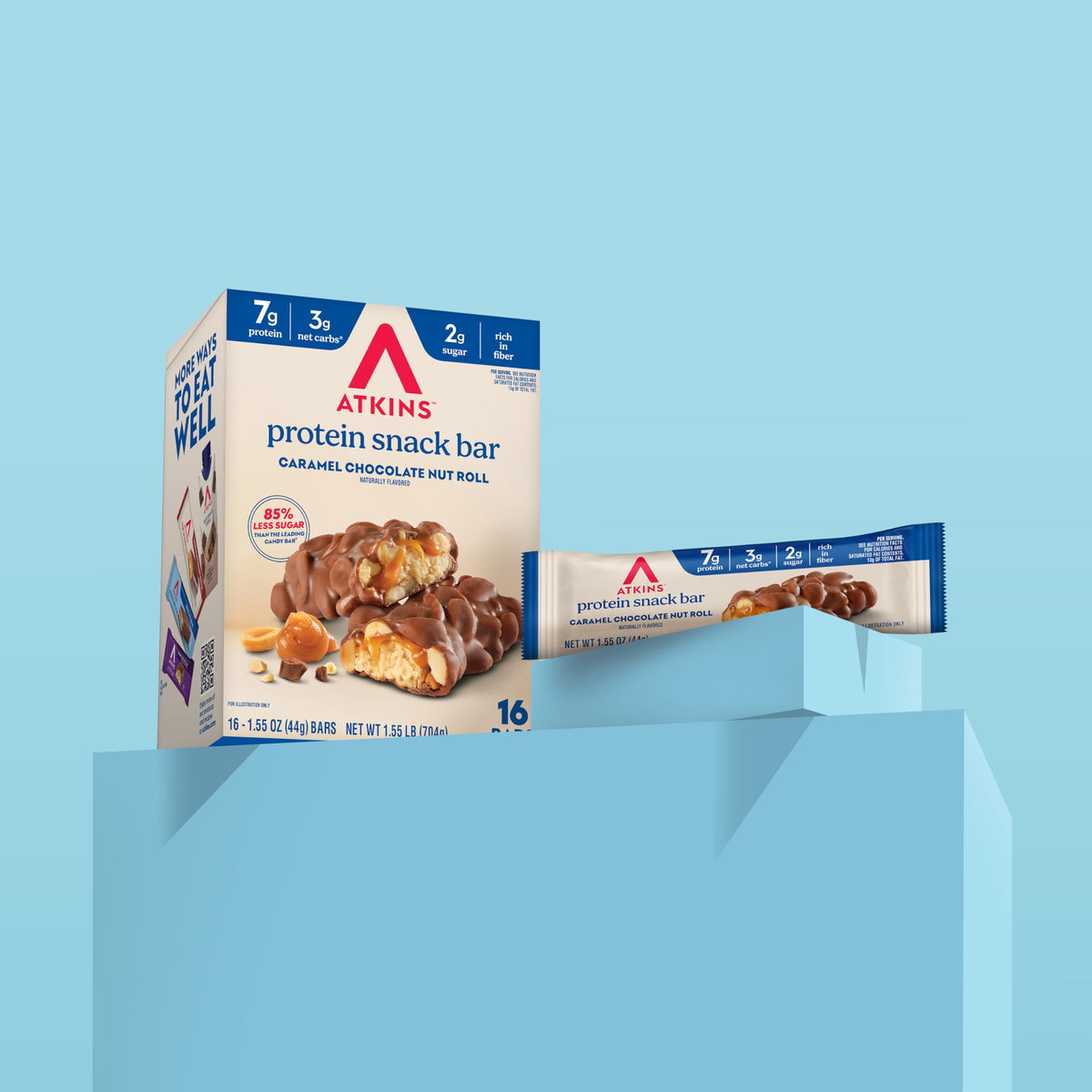 Atkins Caramel Chocolate Nut Roll Snack Bar, 16 Count