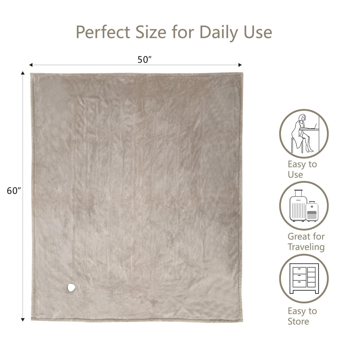 Tefici Heated Blanket Throw,Ultra Soft 2-Layer Flannel Electric Blanket