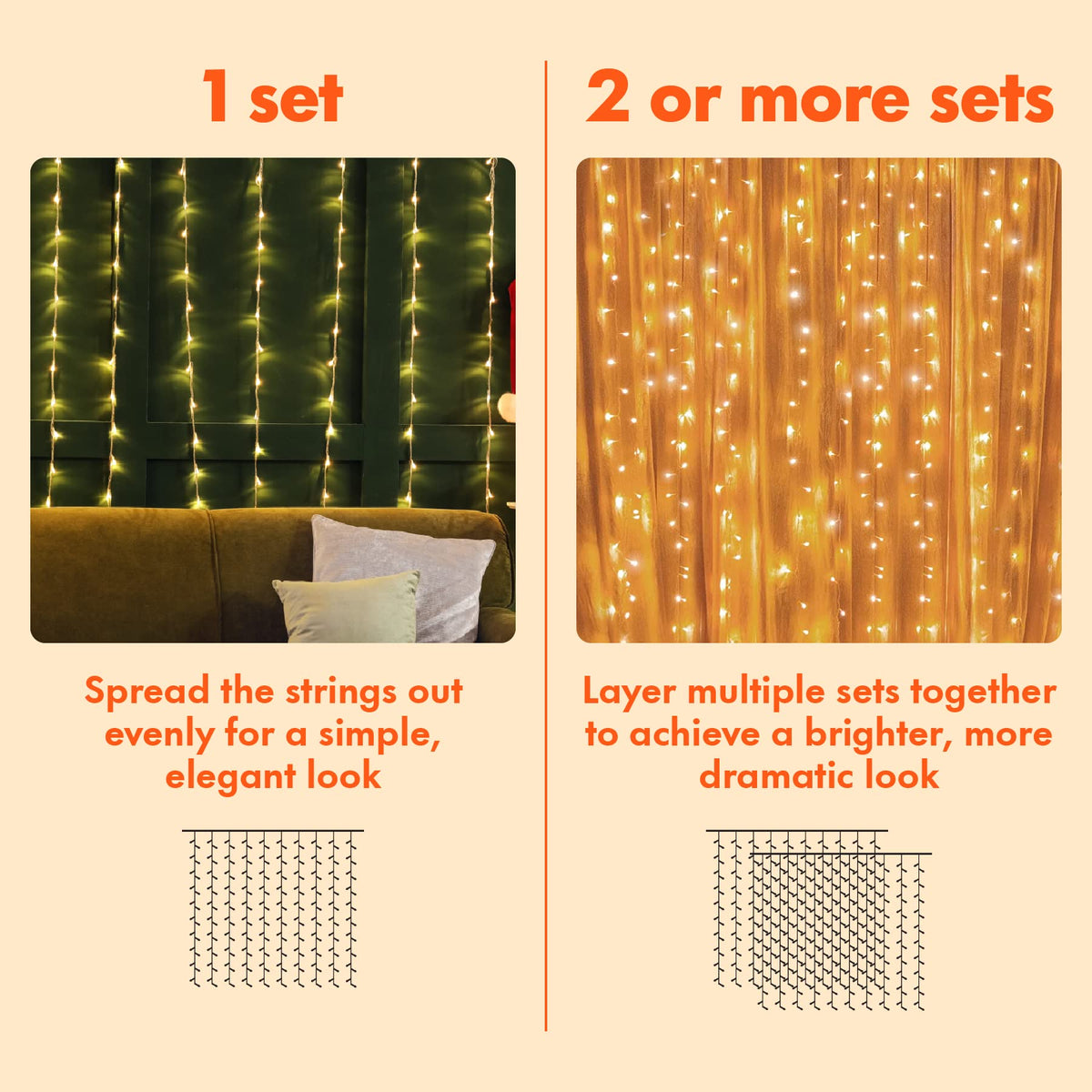 Twinkle Star 300 LED Curtain String Lights, Warm White