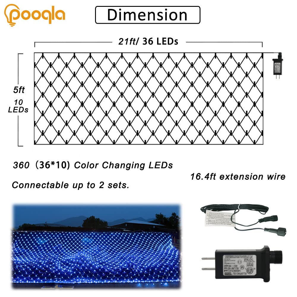 Blue Net Lights, 360 LED Christmas Net Lights Outdoor, 21ft x 5ft Large Net Mesh String Lights, 8 Modes Twinkle String Lights Connectable Plug in for Bushes Halloween Hedge Yard Garden Party Decor