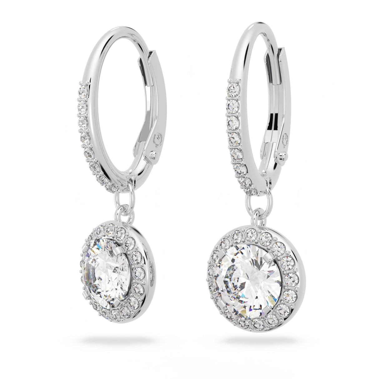Swarovski Una Angelic Drop Pierced Earrings with Clear Crystals on a Rhodium Plated Setting with Hinge Closure