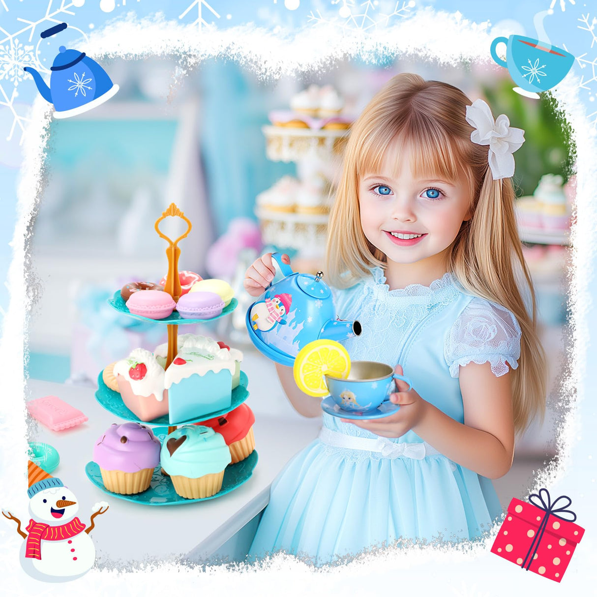 INNOCHEER Tea Party Set for Little Girls Toys, Toys for Kids, Tea Sets for Toddlers 3-5, Pretend Play Kitchen Toy, Birthday Christmas Princess Gifts Toys for 3 4 5 6 7 + Year Old Girls