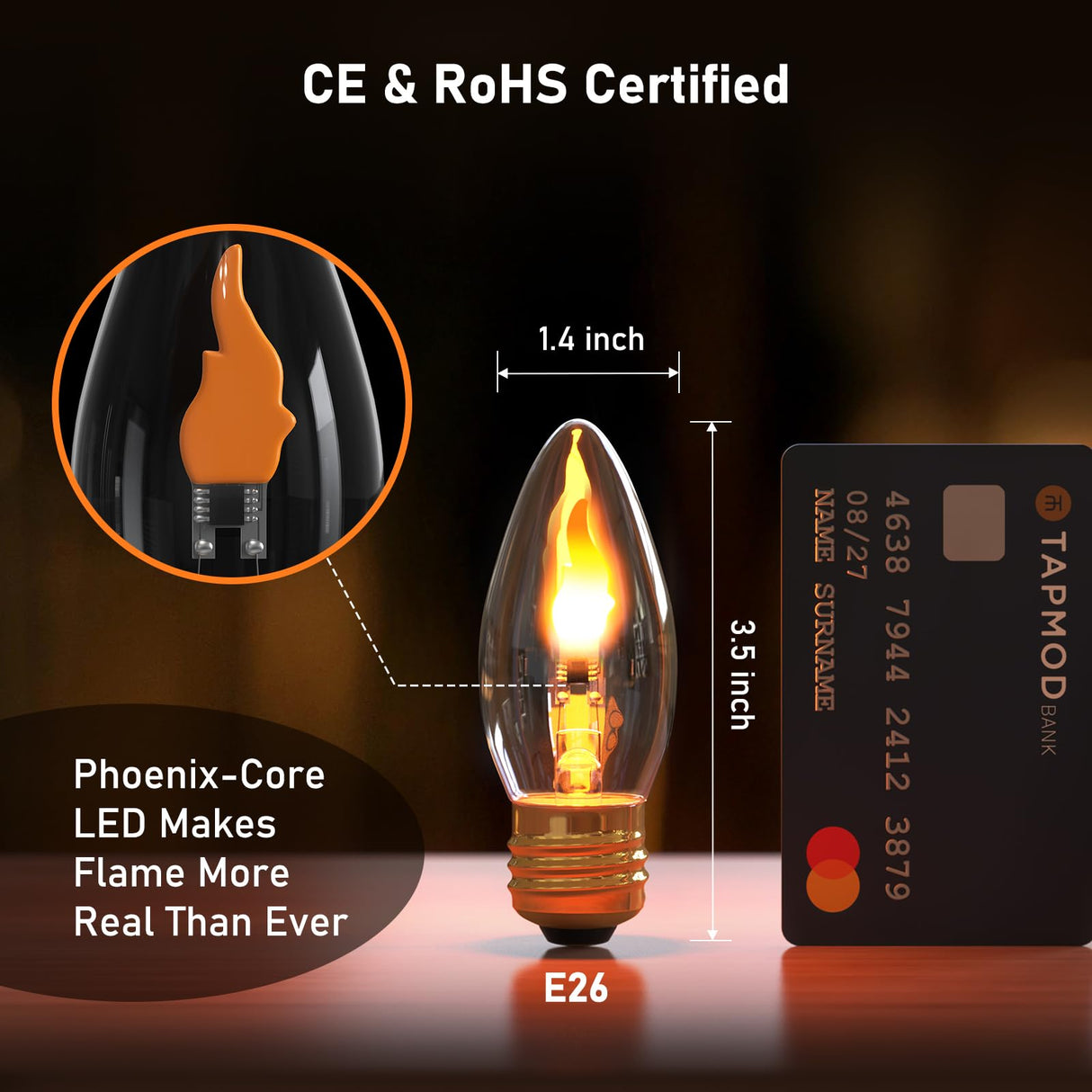 Hompavo Halloween Decorations - LED Flame Light Bulbs (2 Pack), 3W Flickering Fire Bulb, E26 Glass Shell for Halloween Christmas Party Patio Porch Home Indoor & Outdoor Decorations - 4