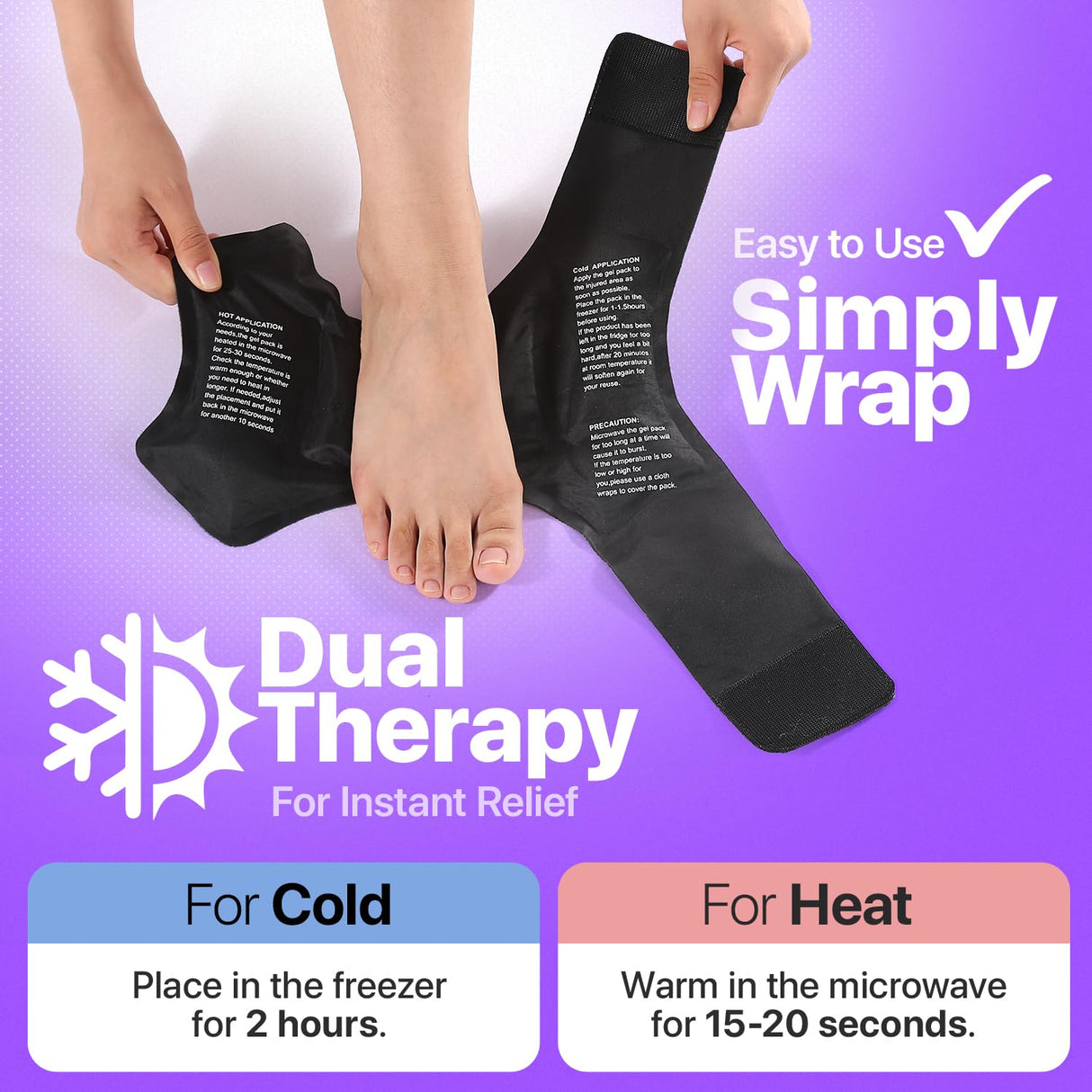 Ankle Ice Pack Wrap - 2 Pack Reusable Hot Cold Foot Ice Pack Wrap for Planters Facetious Relief, Adjustable Ankle Ice Wrap for Swelling, Foot Pain, Heel Pain and Achilles Tendonitis Relief