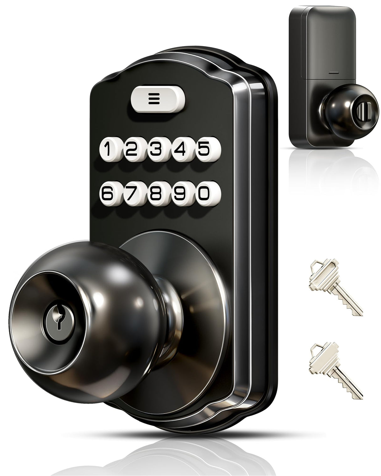 Veise Keypad Door Knob Lock, Keyless Entry Digital Lock with Handle, Electronic Smart Knob for Front Door & Bedroom, Easy Install, Auto Lock, Passage Mode, Anti-Peeping Password, Matte Black