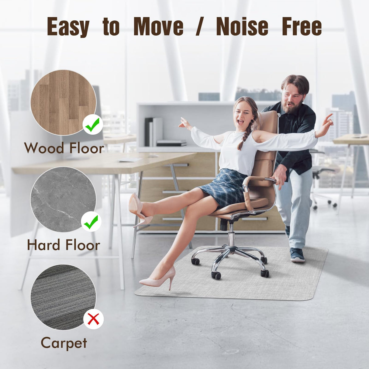 Blvornl Office Chair Mat - 35"x 48" Desk Computer Mat for Hard Wood and Tile Floor, Large Anti-Slip Hard Floor Protector, PVC Mat Desk Rug Light Grey