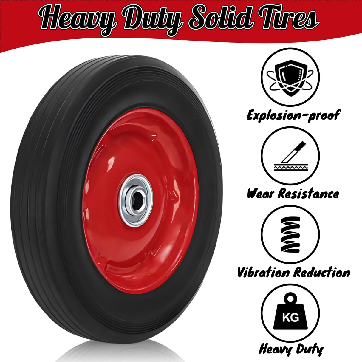 Acshio 8 Inch Solid Rubber Tires with 1/2-Inch Bore Axle Hole, 4 Pack