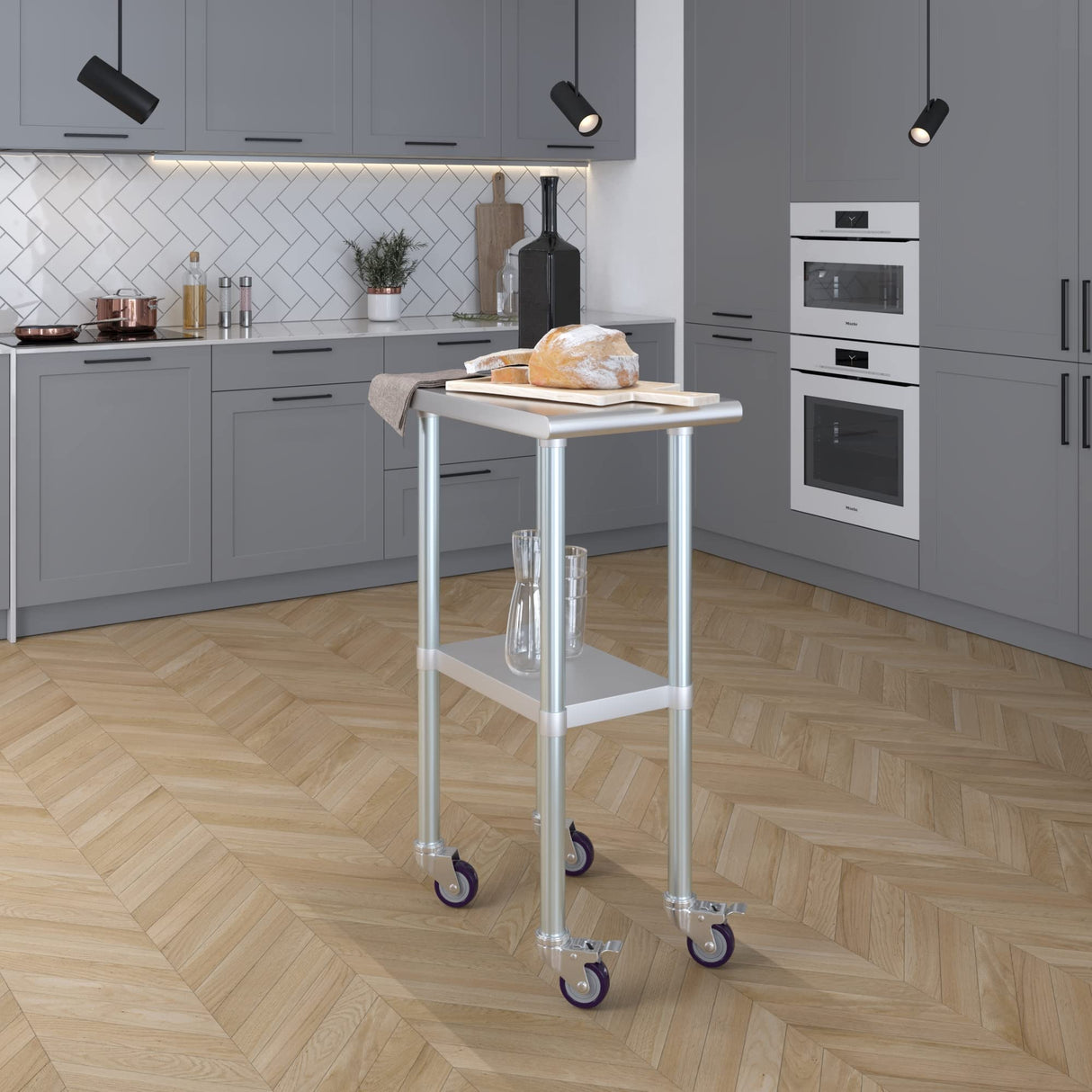 AmGood 24 in. x 15 in. Stainless Steel Work Table with Wheels | Metal Kitchen Food Prep Table | NSF