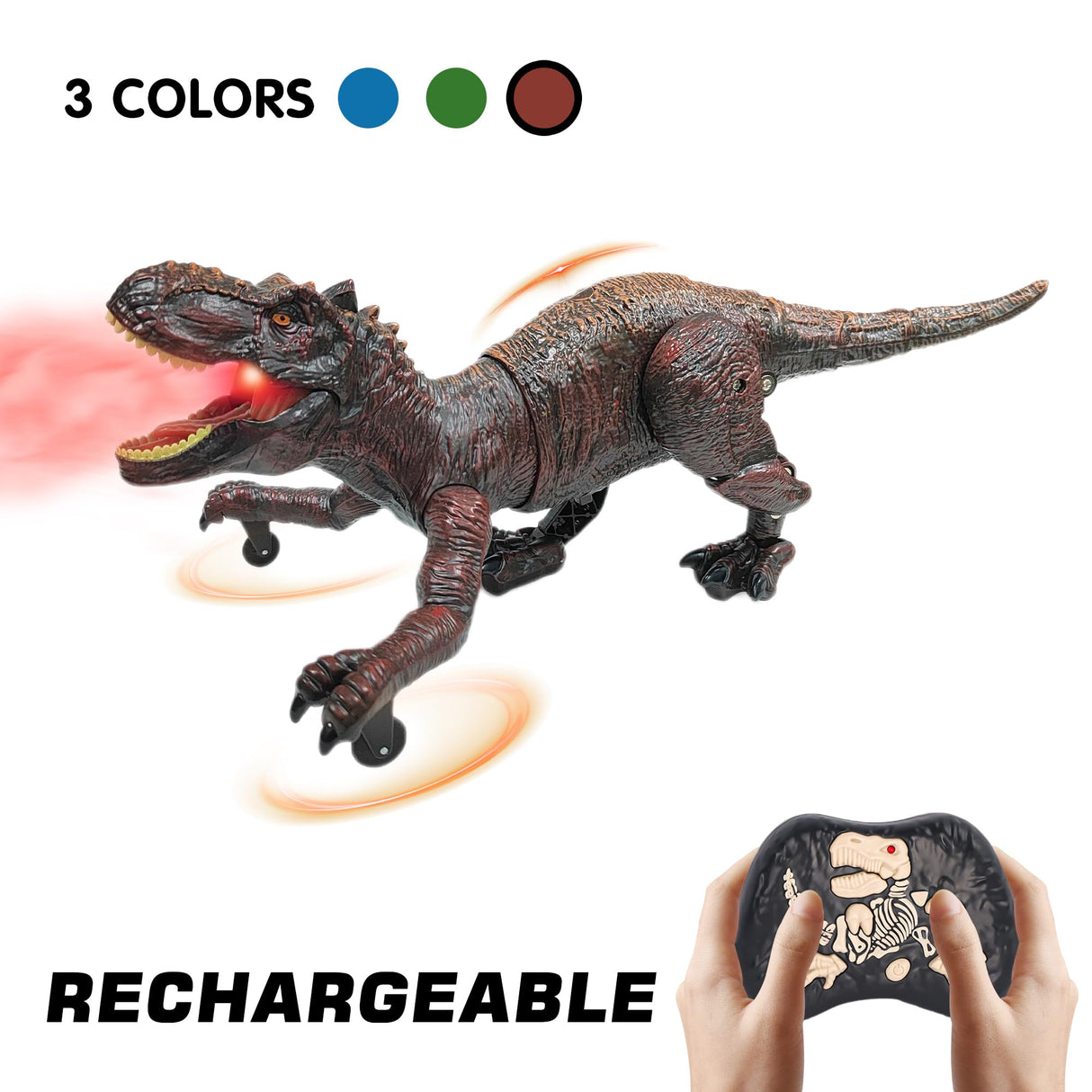 Moskiddo Remote Control Dinosaur Toys for Kids 3-5, 5-7, 8-12, 10-12, Electronic RC T Rex Dino Robot Toy for Boys, Top Christmas & Birthday Gifts for 6 7 8 9 10 11 & 12 Year Old Boys (Color: Brown)