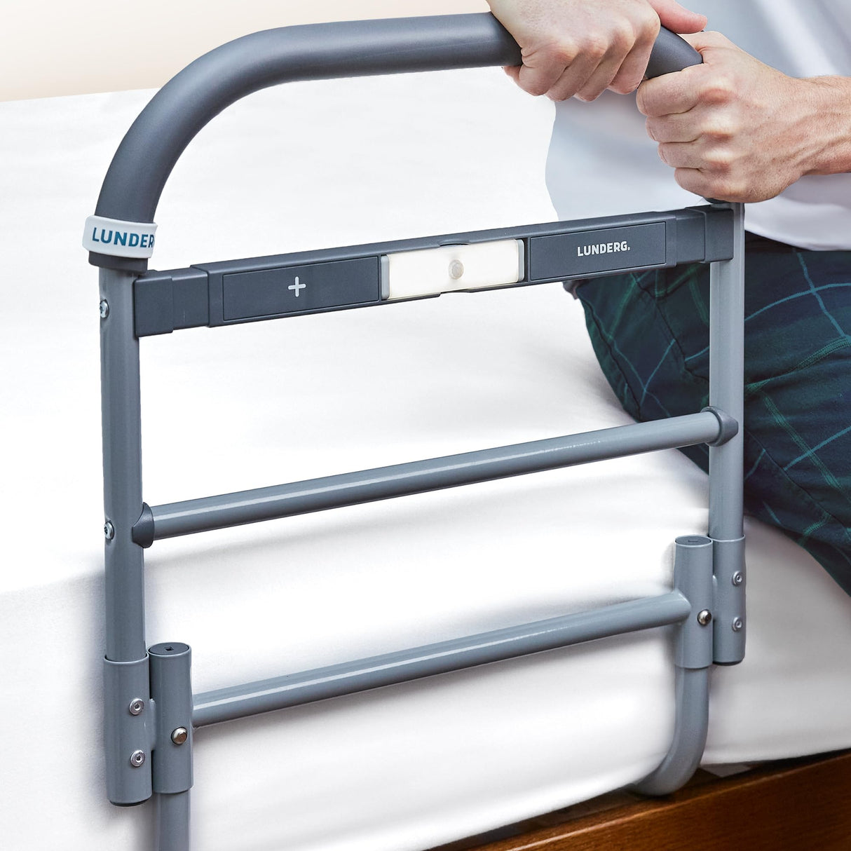 Lunderg Bed Rails for Elderly Adults Safety - Large - with Motion Light & Non-Slip Handle - Bed Railings for Seniors & Surgery Patients - The Cane Fits Any Bed & Makes Getting in & Out of Bed Easier