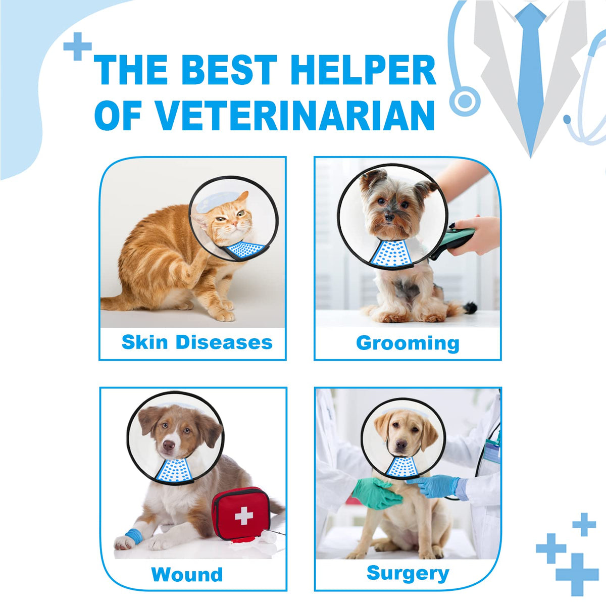 Supet Dog Cone Collar to Stop Licking, Comfortable Elizabeth Recovery Collar for Large Medium Dogs After Surgery, Soft Pet Neck Head Cone Alternative(L)