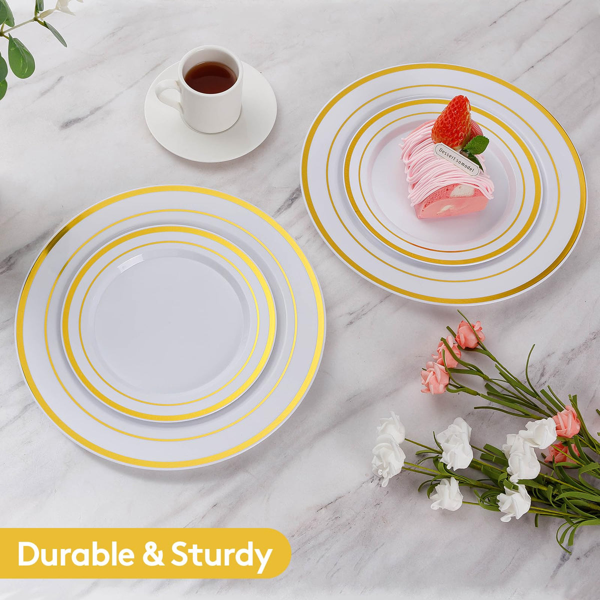 Goodluck 200PCS Gold Plastic Plates, Heavy Duty Disposable Gold Plates