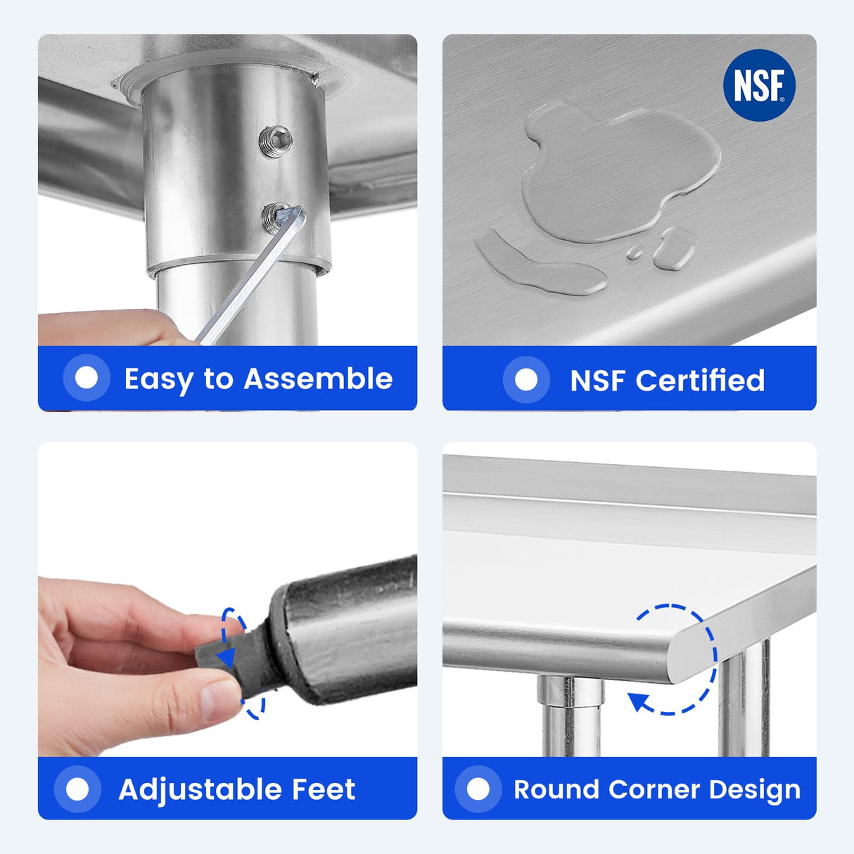 Hally Stainless Steel Table for Prep & Work 30 x 30 Inches, NSF Commercial Heavy Duty Table with Undershelf and Backsplash for Restaurant, Home and Hotel