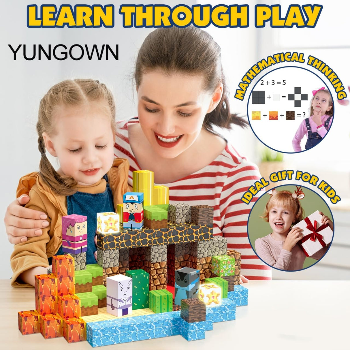 YUNGOWN 200PCS Magnetic Blocks Building Toys Set, Light Up Build 3D Magnetic Building Blocks for Kids Boys Girls Ages 3+, Magnet Cubes STEM Sensory Christmas Birthday Gift Construction Toys