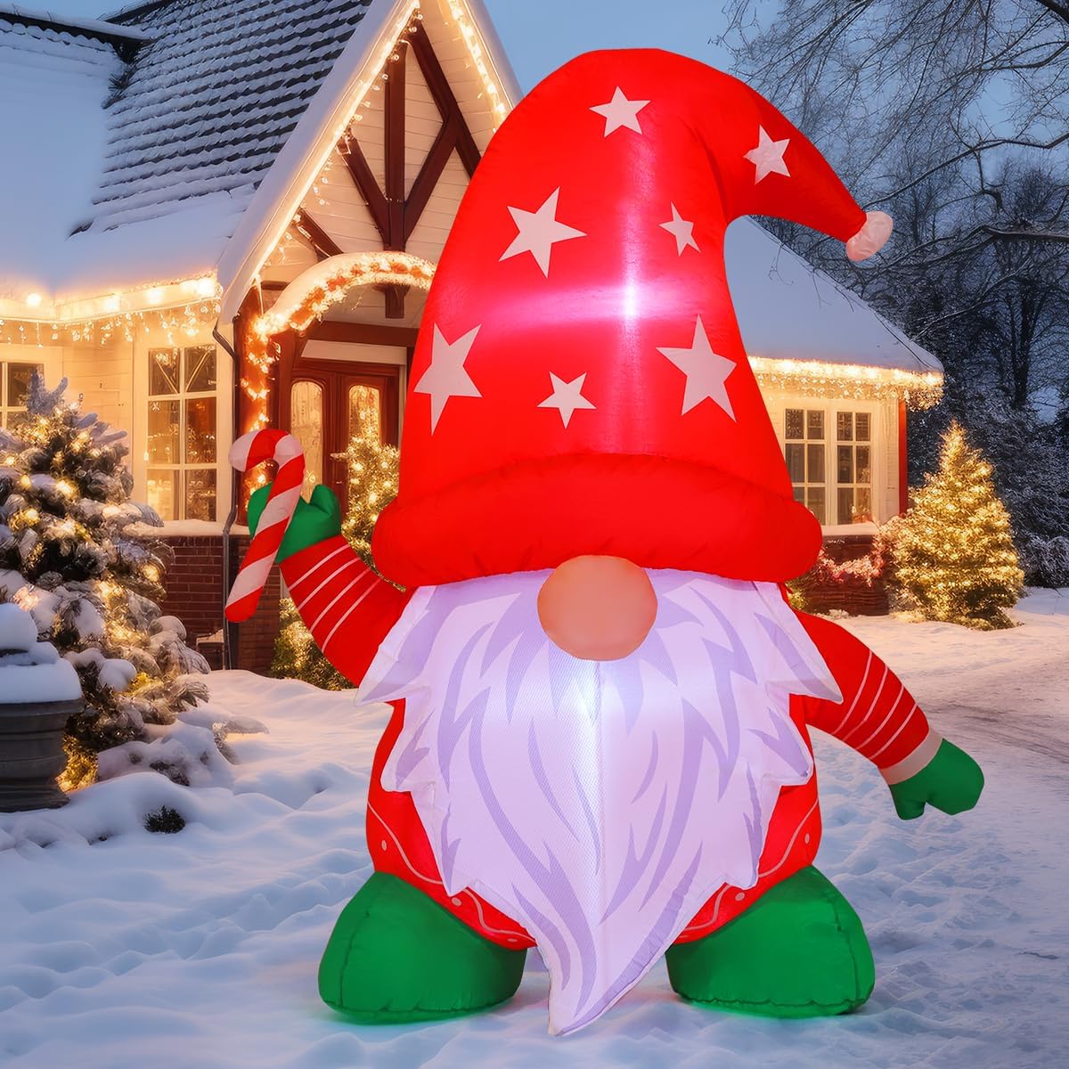 COMIN 4FT Tall Christmas Gnomes Inflatables Outdoor Decorations, Xmas Blow Up Gnomes Wearing Red Hat with Built-in LEDs for Christmas Indoor Outdoor Yard Lawn Garden Decorations