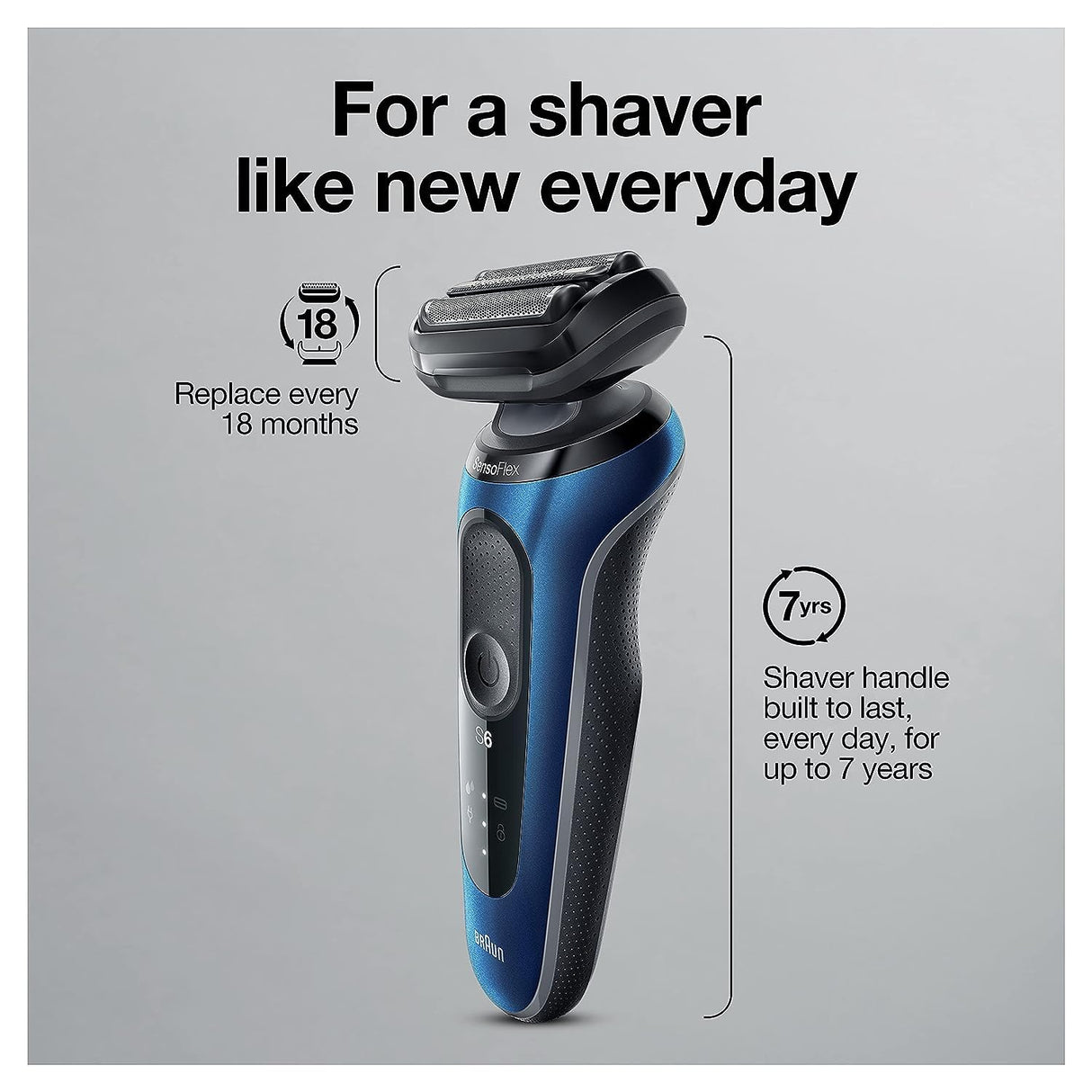 Braun Series 6 6040cs Electric Shaver with Charging Stand, Precision Trimmer, Wet & Dry, Rechargeable, Cordless Foil Shaver, Blue
