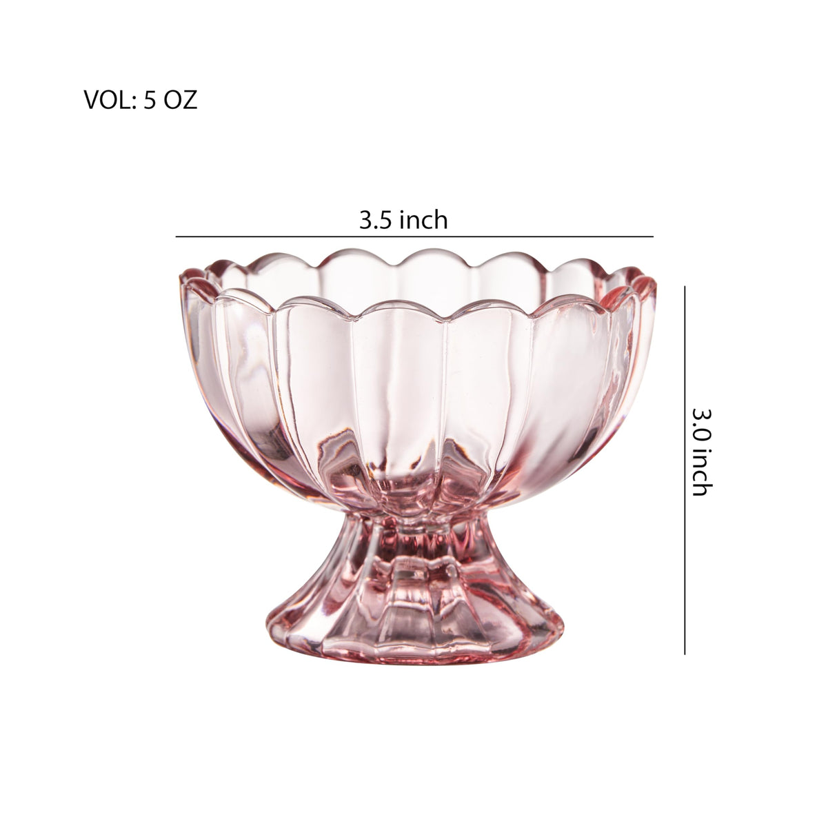 KMwares 6PCs Set 5oz Small Cute Footed Tulip Glass Dessert Bowls/Cups - Perfect for Dessert, Sundae, Ice Cream, Fruit, Salad, Snack, Cocktail, Condiment, Trifle and Christmas Holiday Party (Pink)
