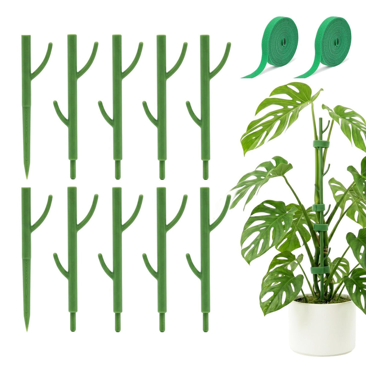 Heavy-Duty Monstera Plant Support Stakes - 10-Piece Stackable Sticks