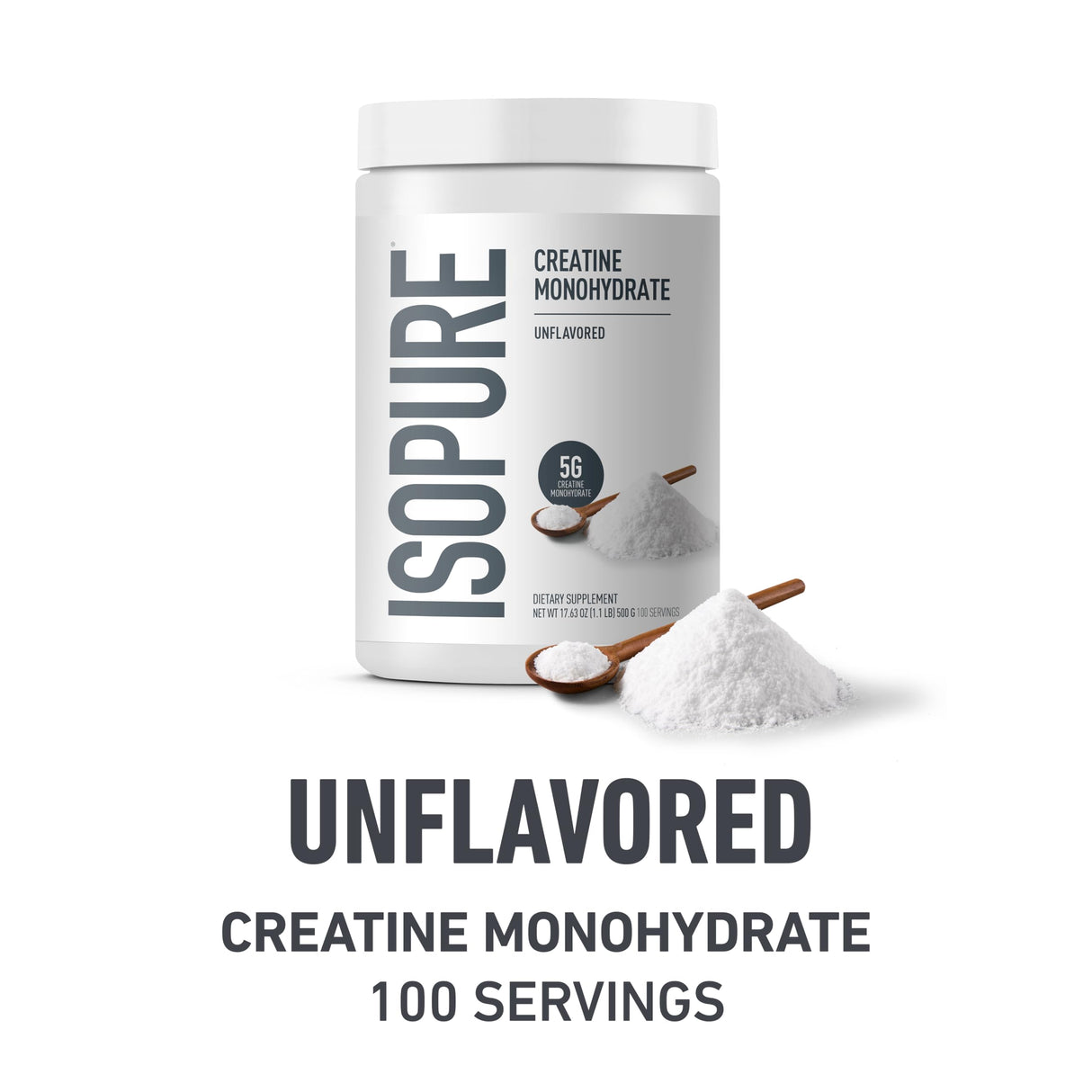 Isopure Bundle of Low Carb 100% Pure Whey Isolate Protein Powder, Dutch Chocolate, 25g Protein Per Serving, 1 Lb, 15 Servings + Isopure 100% Pure Creatine Monohydrate Powder, 100 Servings