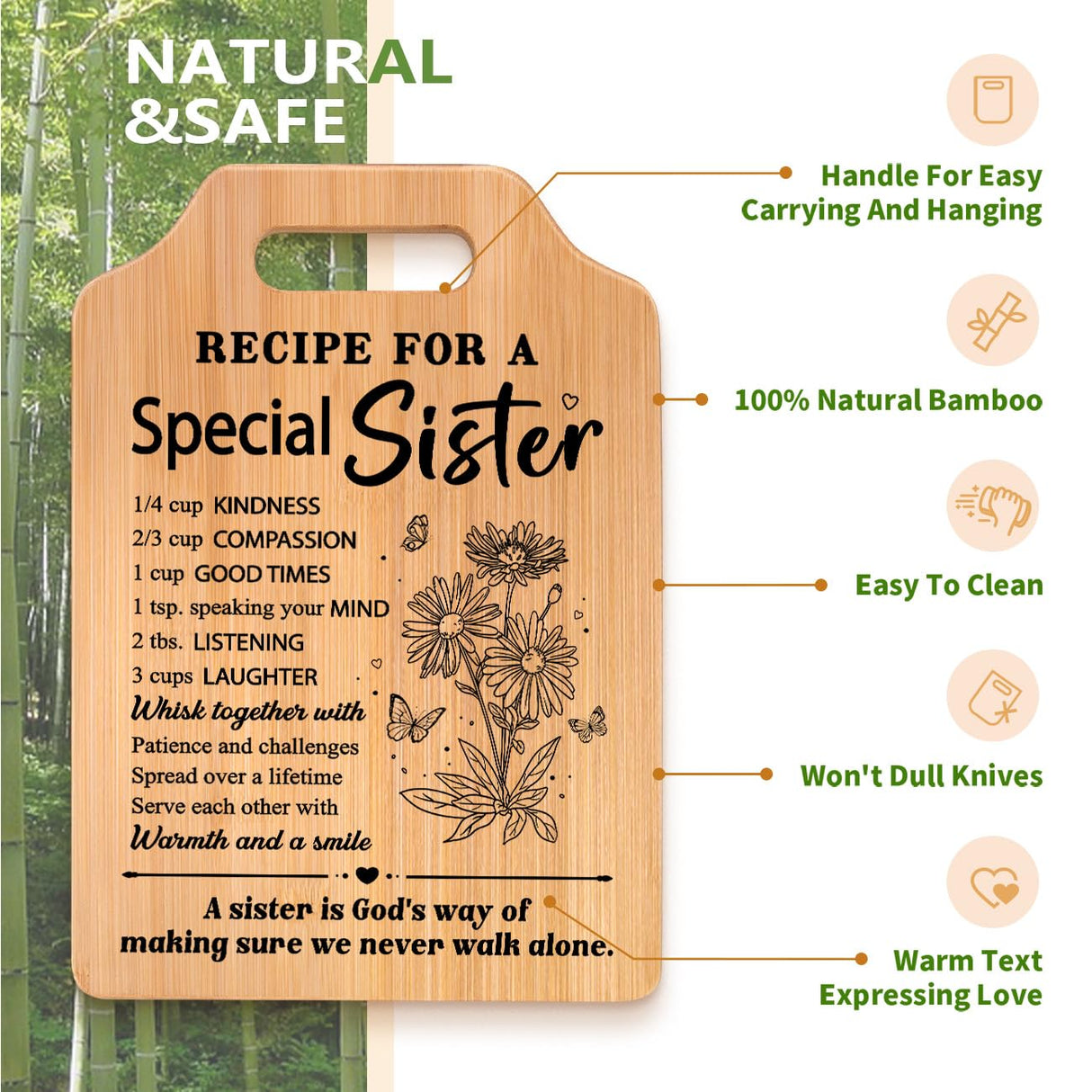 Milcier Gifts for Sister, Sister Birthday Gifts, Recipe for A Special Sister Cutting Board, Sisters Gifts from Sister, Mothers Day Christmas Gifts for Sister Sister Adult