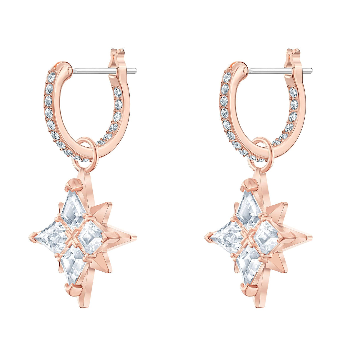 Swarovski Symbolica Collection Women's Dangling Mini Hoop Pierced Earrings, Rose-Gold Tone Finished with Clear Crystal Accents