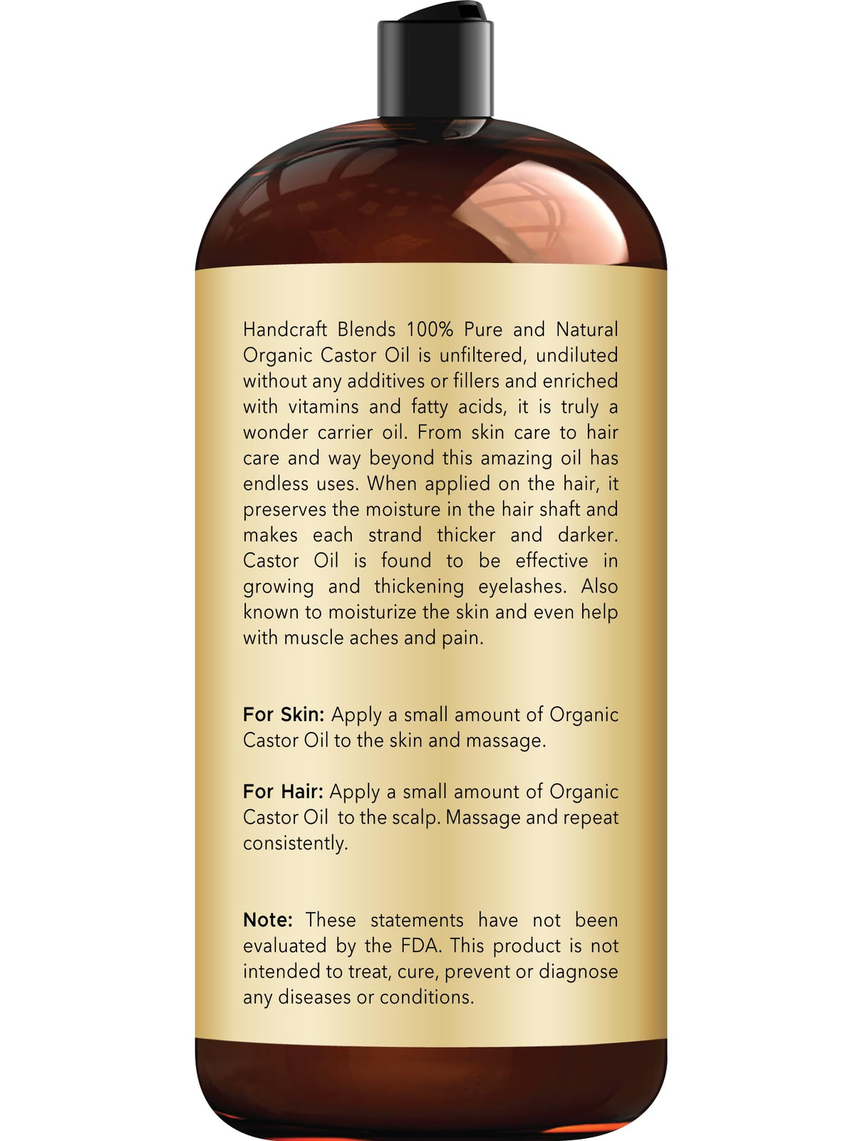 Handcraft Blends Organic Castor Oil - 28 Fl Oz - 100% Pure and Natural - Premium Grade Carrier Oil for Hair Growth, Eyelashes and Eyebrows - Hair and Body - Expeller-Pressed & Hexane-Free