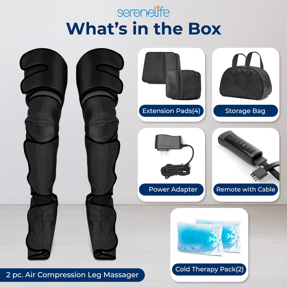 SereneLife Air Compression Leg Massager, Full Leg Massager with Heat and Compression, Ice Pack, Portable and Adjustable with 6 Modes 3 Vibrations 3 Intensities, 11 Airbags for Thigh Calf Foot Massage