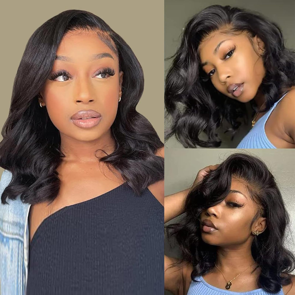 Douyin Bob Wig Human Hair 13x4 Frontal Lace Wig 14 Inch Body Wave 180% Density HD Lace Front Wigs Human Hair Pre Plucked Bob Wigs for Women (14 inch, Natural Black)